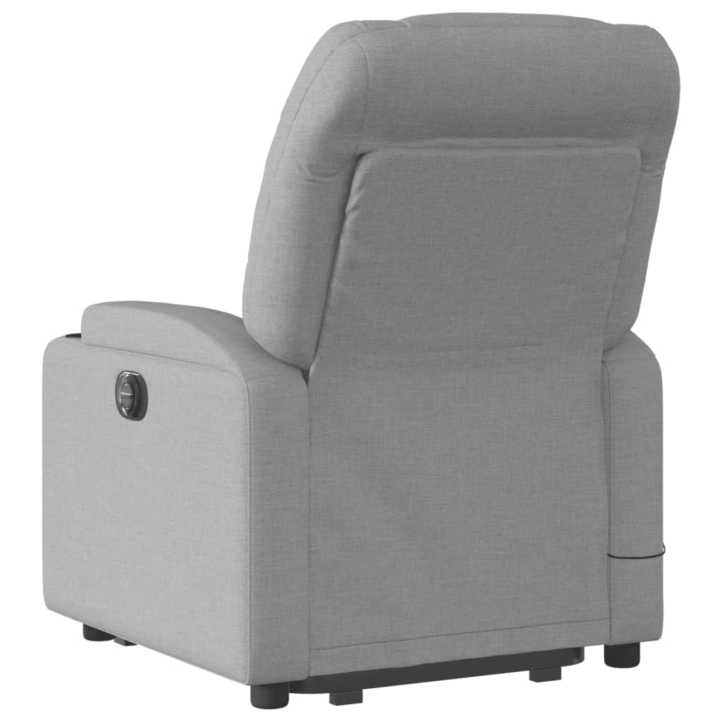 Sillón elevador eléctrico con masaje de 6 puntos y reclinación automática, gris claro de tela, función elevación y vibración, estructura estable de madera