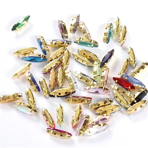 Strass en verre œil de cheval à coudre avec griffe dorée pour robe - 5