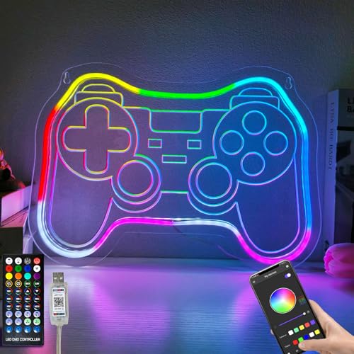 Gamer Neon Sign Gifts Night Light for Kids, with Remote Control Dimmable Gamer Room Wall Decor Neon, As Christmas Birthday Gift for Gamers Fans, Boys and Girls (16.7×11.6)
