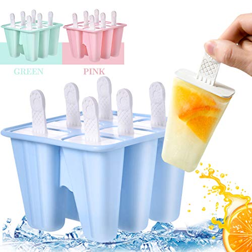 Moldes para Helados, Reutilizable Moldes, Paletas Libres de BPA Grado Alimenticio, Moldes Casero, Helados, para Bebés y Adultos, Azul, 6 Unidades