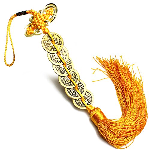 ZeeStar Chinese Feng Shui Five Emperor Money Coins for Wealth and Success with Chinese Knot Lucky Coins Golden Yellow (6 Coins)