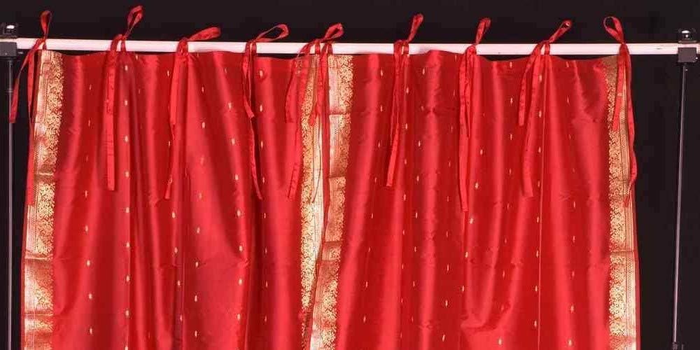 Handcrafted Fire Brick Indian Sari Curtains, Tiebacks Included Lined Tie Top Sari Sheer Curtains, 43" W x 24" L, Privacy & Insulation for Living Rooms, Bedrooms, and Dining Rooms, Sold in Pairs