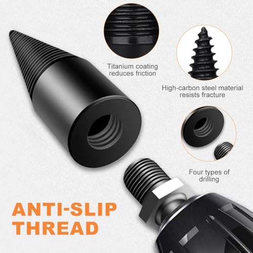 6 Pcs Wood Splitter Drill Bits Set, 42mm+32mm Firewood Log Splitter Cone Bit, Heavy Duty Electric Drill Screw Driver Removable, Kindling Detachable Design Wood Splitting Wedge Tool by Fracavi - Used condition - Image 2