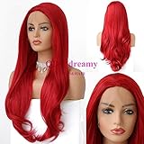 QD-Udreamy Natural Long Wavy Trendy Sexy Red Color Synthetic Half Hand Tied Heat Resistant Lace Front Wigs Hair Replacement Wigs for Women