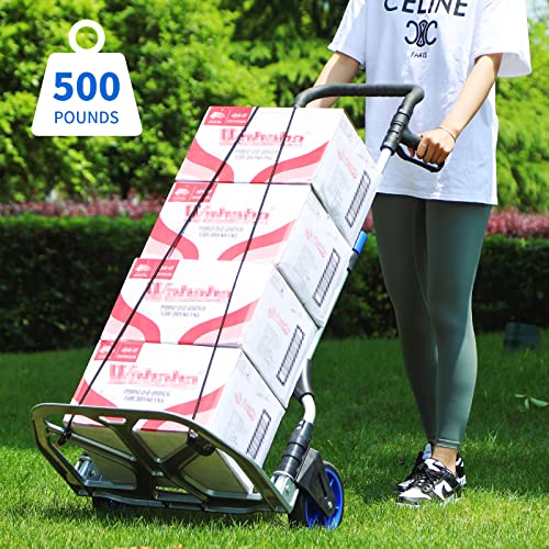 Folding Hand Trucks Heavy Duty By Leeyoung,500 Lb Aluminium Folding Hand Cart Dolly With 8 Inch Wheels (Incl 2 Bungee Cords) #TOP5