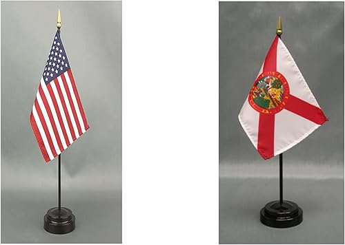 Miniatura 3 de Fabricado en los Estados Unidos. Bandera miniatura de escritorio y mesa de 4 x 6 pulgadas, incluye 2 soportes de bandera y 2 pequeñas banderas de