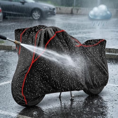Image of Waterproof Bike Cover for All Bajaj Pulsar Model Upto 400CC | All Weather Protection from Rain, Dust, Sun & Scratches | Black Red Piping | Universal Fit for All Bike & Scooty