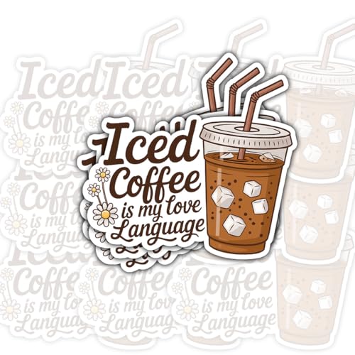 3Pcs Iced Coffee is My Love Language Sticker, Funny Coffee Design with Bold Statement, Perfect Gift for Cafe Lovers, Caffeine Enthusiasts, Vinyl Decal for Laptops, Water Bottles, Car 3 Inch