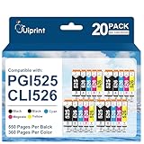 1 Uiprint 525 526 Lot de 20 cartouches d\'encre de rechange pour Canon PGI-525 CLI-526 pour PIXMA MG6150 MG6250 MG5350 MG5250 MG5150 IX6550 IP4950 IP4850 Noir/cyan/magenta/jaune