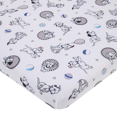Image of Disney 101 Dalmatians Gray, Black, White, and Blue Puppies Super Soft Nursery Fitted Mini Crib Sheet