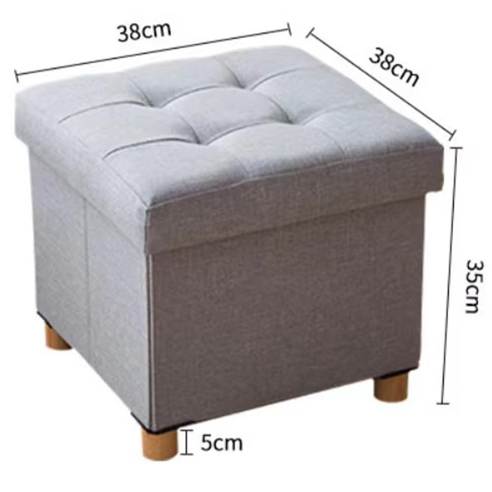 BAKAJI Pouf Contenitore con Rivestimento in Lino, Seduta Imbottita e Comoda, Struttura e Piedini in Legno, Baule Multiuso, 38 x 38 x 38 cm, Ideale per Camera da Letto, Ingresso, Cameretta (Grigio)