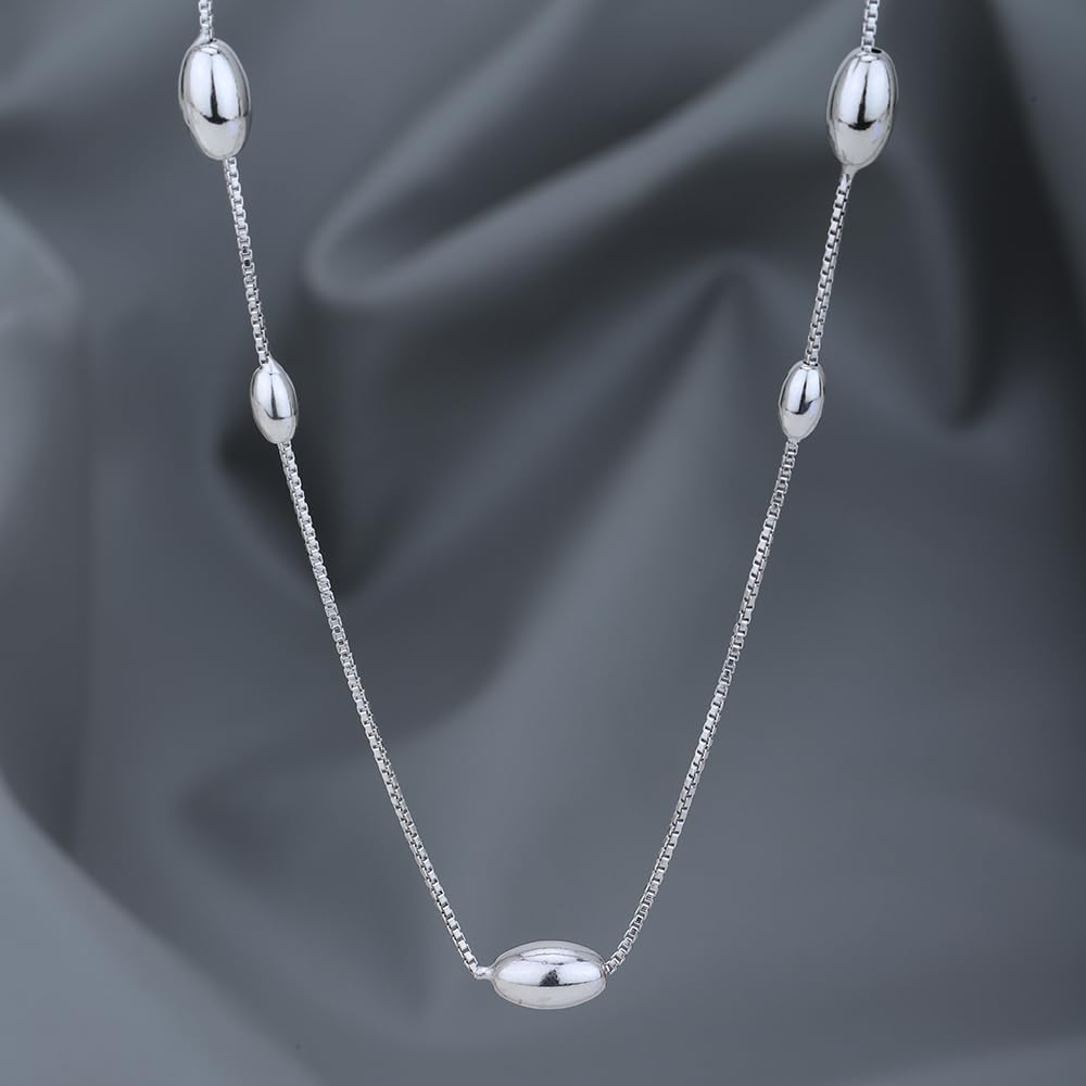 Vanbelle Sterling Silver Jewelry - Rhodium Plated with 925 Stamp - Stationed Oval Bead Long Necklace - Handcrafted Necklace for Women