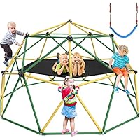 GIKPAL Climbing Dome, 10FT Dome Climber with Hammock for Kids 3 to 10 Outdoor Play Equipment, Supports up to 1000lbs Jungle Gym, Anti-Rust, Easy Assembly, Yellow+Green