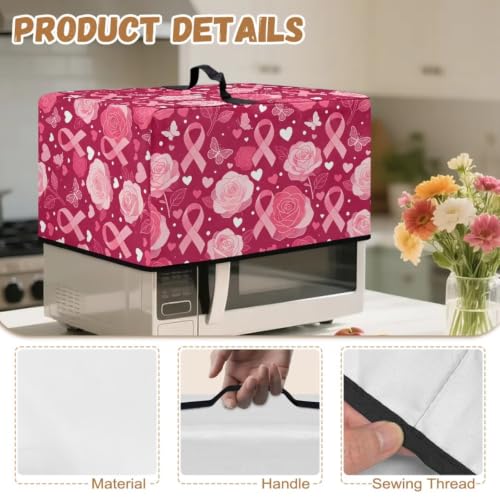 Image of Microwave Cover for Breast Cancer Awareness, Small Electrical Appliance Protector Kitchen Decor, S, 18.25 x 14.5 x 11 Inches, Pink Ribbon Rose Butterfly Heart-Shaped