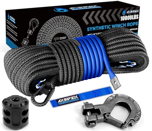 Synthetic Winch Rope Kit 1/4" x 50ft 10000LBS with Protective Sleeve
