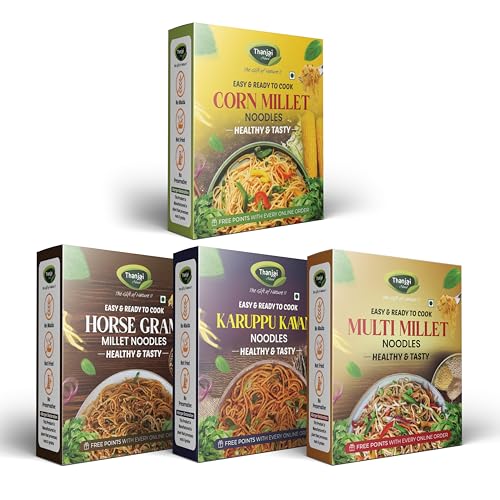 Image of Thanjai Natural Noodles 180 Grams X 4 Varieties (720 Grams) of Homemade Natural Corn | Karuppu Kavuni | Horsegram and Multi Millets Noodles (No Preservatives, No Chemicals, No Artificial Extract)