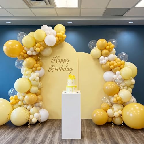 Image of Yellow and White Balloons, 12 Inch Pastel Light Yellow Ivory White and Clear Latex Helium Balloons for Lemon Sunflower Bee Daisy Theme Kids Birthdays Bridal Baby Shower Wedding Party Decoration