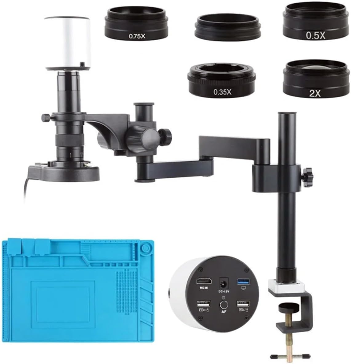 Microscope Accessories Kit Autofocus IMX334 4K HDMI USB PC Measuring Video Microscope Camera 11.6" LCD Collapsible Deskto Stand Set For PCB Soldering Microscope Slides ( Color : C , Size : 180X Lens )