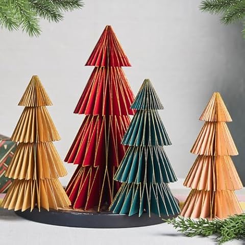 SUNBEAUTY 4 PCS Paper Christmas Tree Honeycomb Christmas Tree 3D Christmas Honeycomb Table Centerpiece Christmas Party Decorations Paper Trees for Home Xmas Holiday Party Decorations Cover