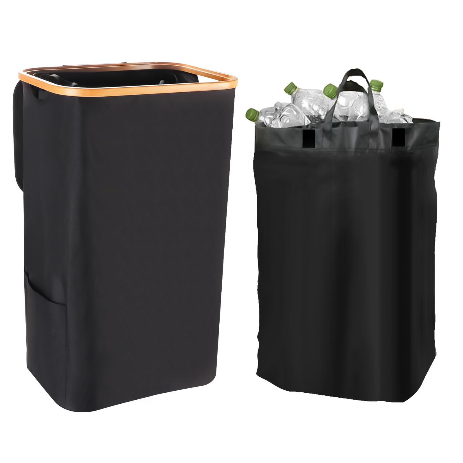 mumisuto 27 Gallon Recycling Bin for Kitchen, Indoor Home Recycle Bins with Lid, 105L Large Recycling bin with 2 Removeable Reusable Inner Bags for Bottle Can Plastice Stickers(Black)