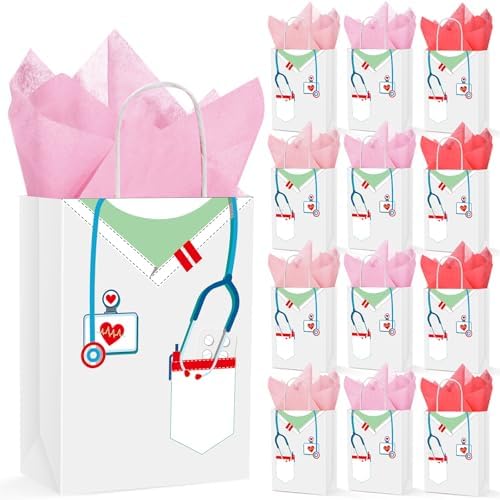 Nezyo 30 Pcs Thanksgiving Nurse Gift Bags with 30 Wrapping Tissue...