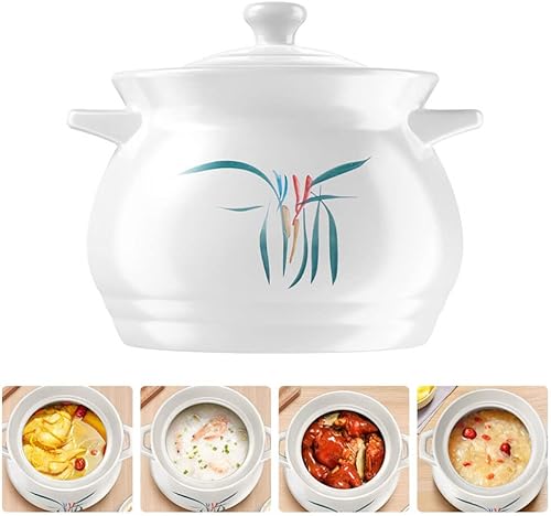 Miniatura 6 de Hemoton Horno de estufa Olla de cerámica para estofado Olla de sopa, cazuela, olla de horno, olla de barro, olla de barro, utensilios de cocina de