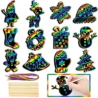 36 Pieces Christmas Scratch Art for Kids, DIY Rainbow Magic Scratch Paper, Santa Claus, Elk, Snowflakes, Wreath, Bells, Christmas tree House Arts and Crafts Ornaments for Party Favor Holiday Decor