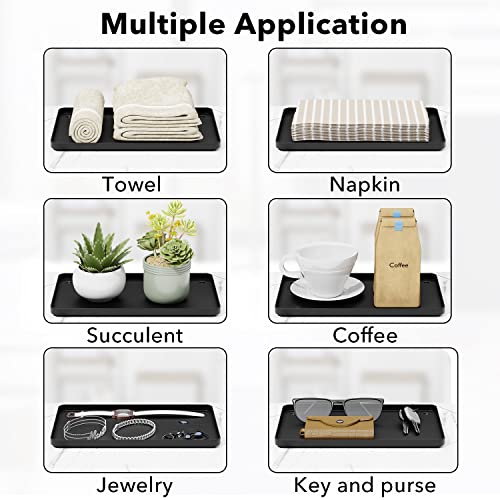 Vanity Trays For Bathroom, Counter, Kitchen, 8.3"×5.1" Metal Holder For Paper, Towel, Napkin, Soap, Perfume, Key, Candle, Serving, Bath Accessories Home Decorative Organizer, Black,1 Pack #TOP4