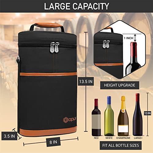Opux 2 Bottle Wine Carrier Tote, Insulated Wine Cooler Bag, Leakproof Travel Wine Tote For Picnic Travel Byob, Padded Portable Wine Bottle Carrier, Gift For Wine Lover Women, Brown #TOP2