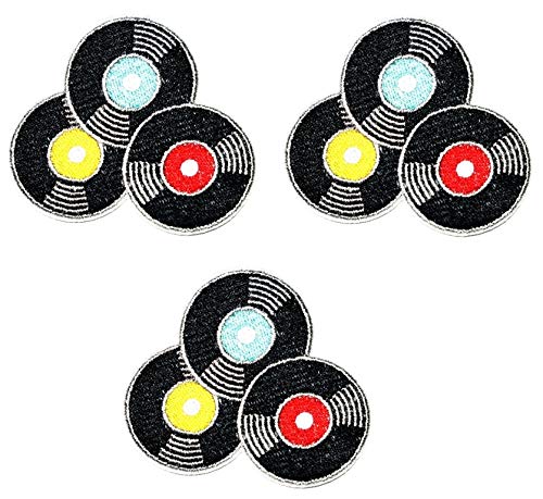 Umama Patch Set Of 3 Record Album Music Songs Embroidered Iron On Applique Patch Music Record Album Song Rock & Roll Cartoon Kids Patch Craft Decorative Repair Clothing Jeans T-Shirt Hat Backpacks #TOP14