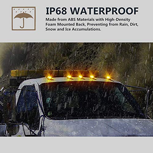 5Pcs Cab Marker Roof Running Light Amber Cover Lens With T10 White Led Bulbs Replacement For 1973-1997 Ford F-150 F-250 F-350 F Series Pickup Super Duty Trucks #TOP2