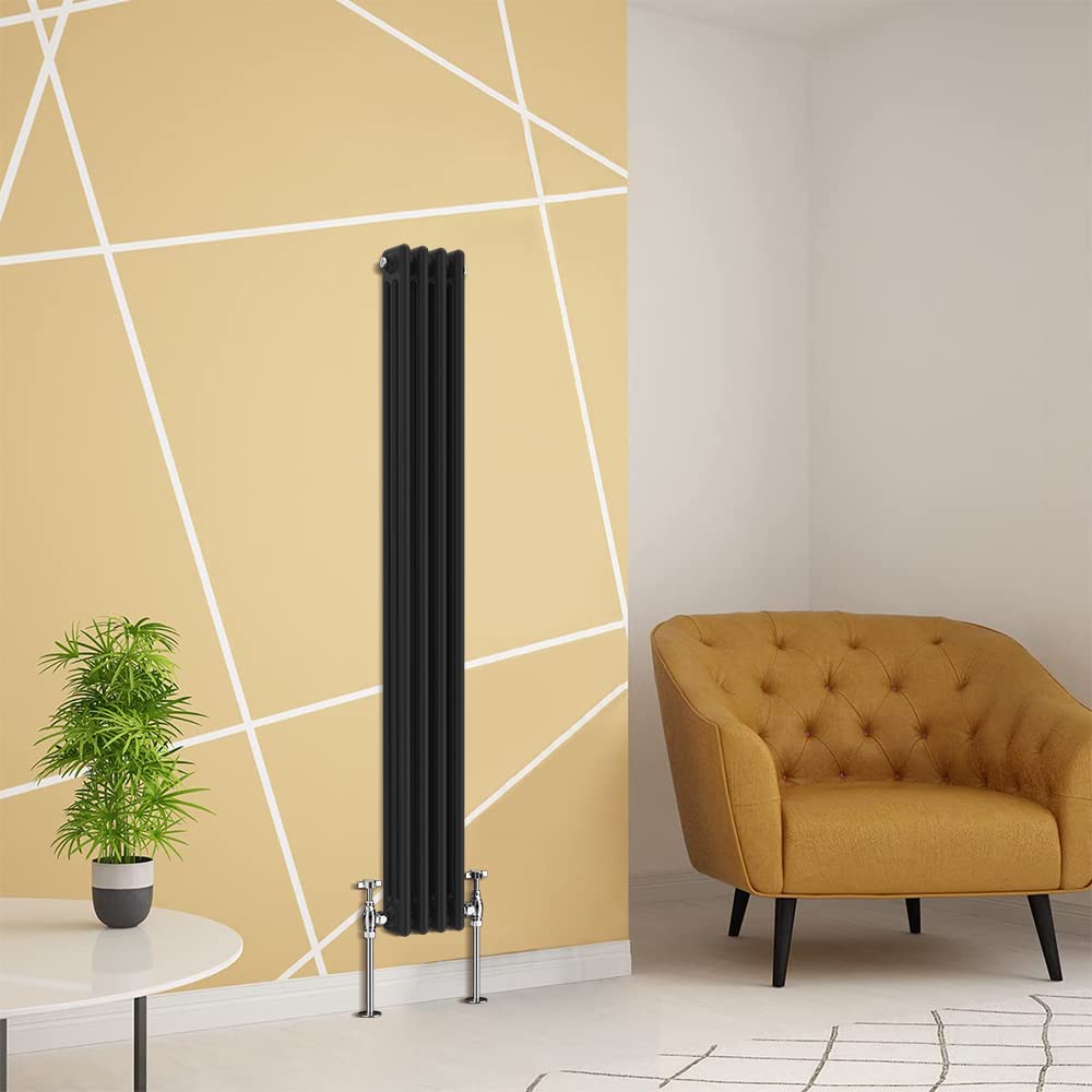 Warmehaus Traditional Radiator Triple Column Black Vertical Cast Iron Style Central Heating Radiator 1500 x 202mm