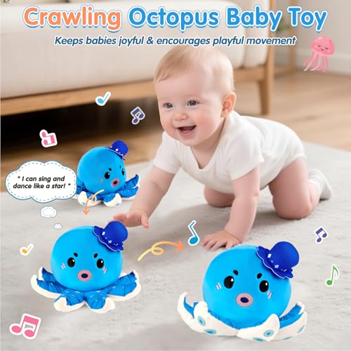 Image of SAIMAND Musical Crawling Octopus Plush Toy, Soft Sensory Gift | 40 Songs & Voice Recording, USB Rechargeable, Interactive Tummy Time Toy, Sensory Stimulation, Early Learning Play