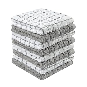 Bumble Premium Cotton Dish Cloths 12″ x 12″| Gray Check Design | 380 GSM | Highly Absorbent & Soft Dish Towels | 100% Natural Ring Spun Cotton Tea Towel Set | Kitchen Towels – 8 Pack