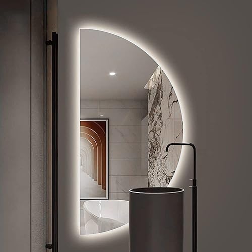 ZJIEX Espejo de baño LED semicircular de 24 pulgadas, sin marco, a prueba de explosiones, antivaho, regulable en 3 colores (derecho, 24 x 24