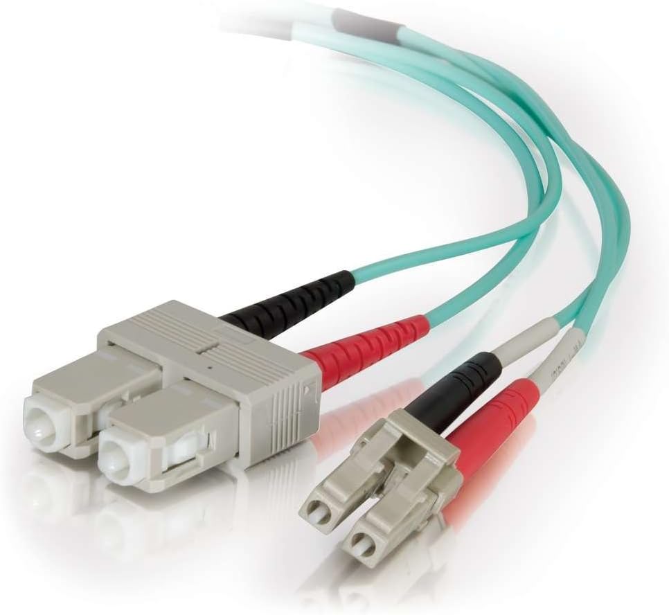 C2G/Cables to Go 01148 LC-SC 50/125 OM4 Duplex Multimode PVC Fiber Optic Cable - Aqua (9 Meter)