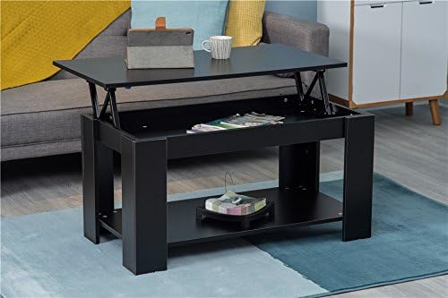 Furnituremaxi Modern Lift Up Top Coffee Table with Storage & Shelf - Oak Walnut White Black (Black)