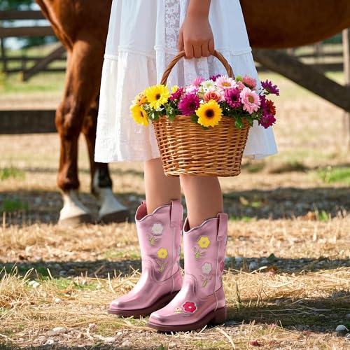 DREAM PAIRS Girls Cowgirl Boots Kids Mid Calf Western Boots Riding Shoes for Toddler/Little Kid/Big Kid2