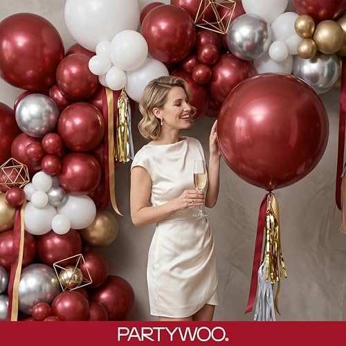 PartyWoo Burgundy Balloons 120 pcs Different Sizes of 18 12 10 5 Inch Dark Chestnut Red Maroon Balloon Arch Kit Garland for Birthday Graduation Anniversary Cherry Casino Party Decorations Red-Y62 by PartyWoo - Used condition - Image 9