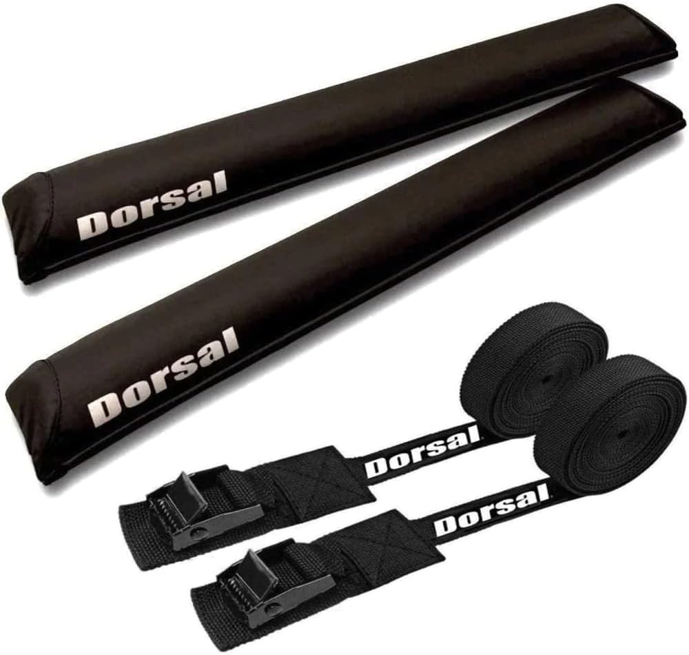 DORSAL Aero Roof Rack Pads with 15 ft Surf Straps - Pack of 4 for Car Surfboard Kayak SUP Long Polyester 28" Inch Black