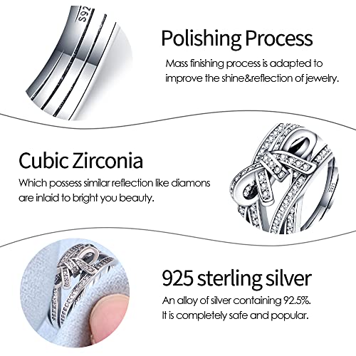 KUNSIR 925 Sterling Silver Rings Classic Cubic Zirconia Eternity Promise Statement Anniversary Wedding Bands Engagement Rings for Women Infinity Forever Love Ring Size 7-93