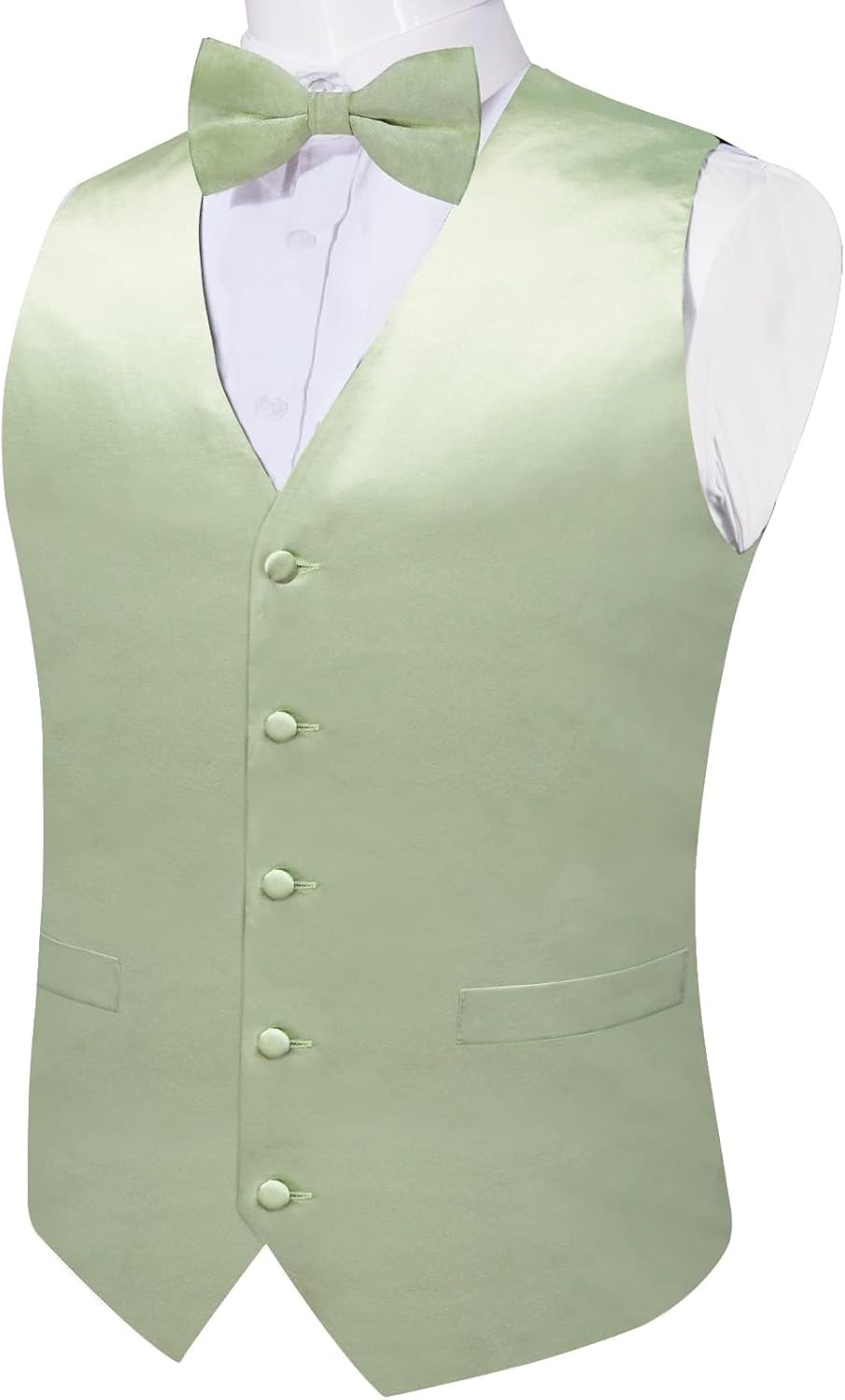 DiBanGu Mens Satin Vest and Bowtie Lapel Pin Set for Suit or Tuxedo,Solid Dress Waistcoat & Pre-tied Bowtie for Wedding Party