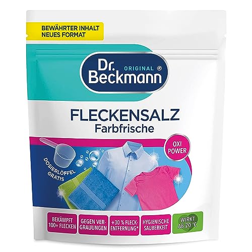 Dr. Beckmann Sal de manchas frescura de color, contra más de 100 manchas y ligeras decoloraciones, incluye cuchara dosificadora, 400 g