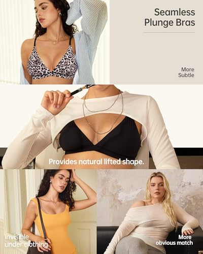 Image of OEAK Women Triangle Unlined Bra Wireless Pull On Plunge Bras