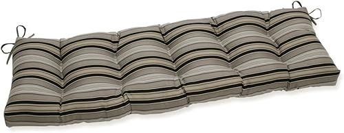 Pillow Perfect 652948 - Cojín copetudo de banco o columpio, a rayas para exteriores e interiores, 60 x 18 pulgadas, color negro