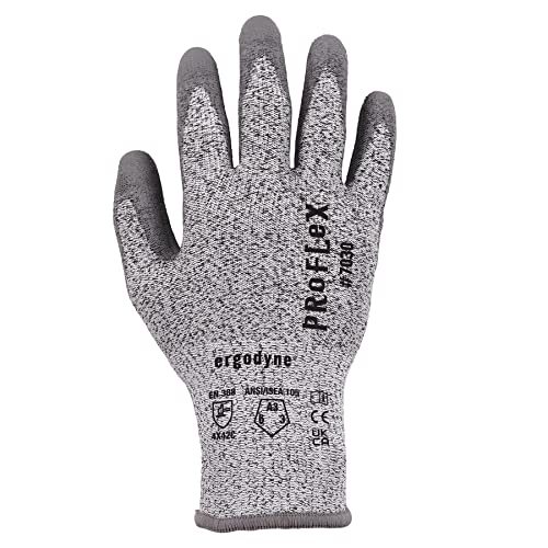 Ergodyne Unisex Adult Cut-Resistant - A3, 13G Ansi A3 Pu Coated Cr Gloves, Gray, Large Us #TOP6
