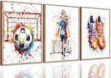 3Pcs Girl Graffiti Soccer Canvas Wall Art Colorful Sneakers Posters Prints Wall Decor Pictures Sports Theme Football Painting for Bedroom Girls Room Teen Kids Playroom Artwork Home Decoration Unframed