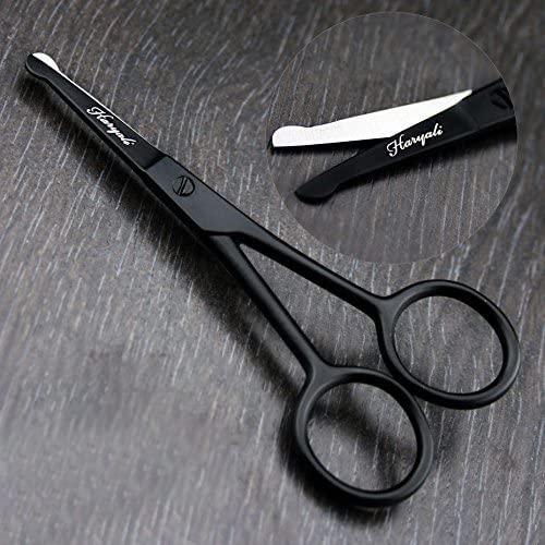 Tijeras para nariz, bigote y vello facial y para cortar el cabello del bebé. Acero inoxidable con acabado negro en la parte superior.