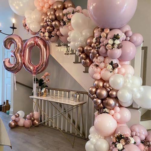 Image of PartyWoo Dusty Pink Balloon Arch Kit Garland 140pcs Different Sizes of 18 12 10 5 Inch Blush Rose Pink Nude White Sand Gold Confetti Boho Balloons for Baby Shower Birthday Wedding Party Decorations