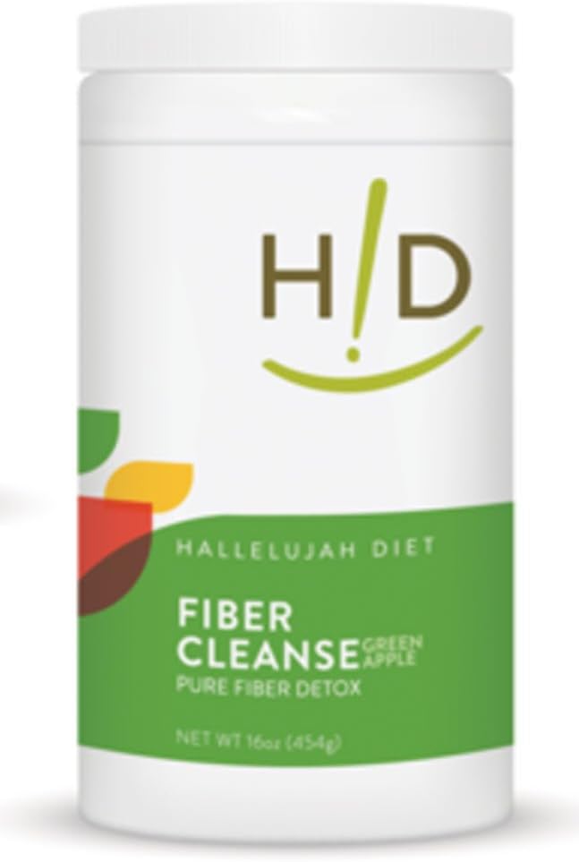 Hallelujah Diet Fiber Cleanse Powder - Green Apple Flavored, Psyllium and Flax Seed-Based Powder, Eliminates Toxins and Restores Optimal Bowel Function, Natural Colon Cleanse Supplement - (16 Oz)
